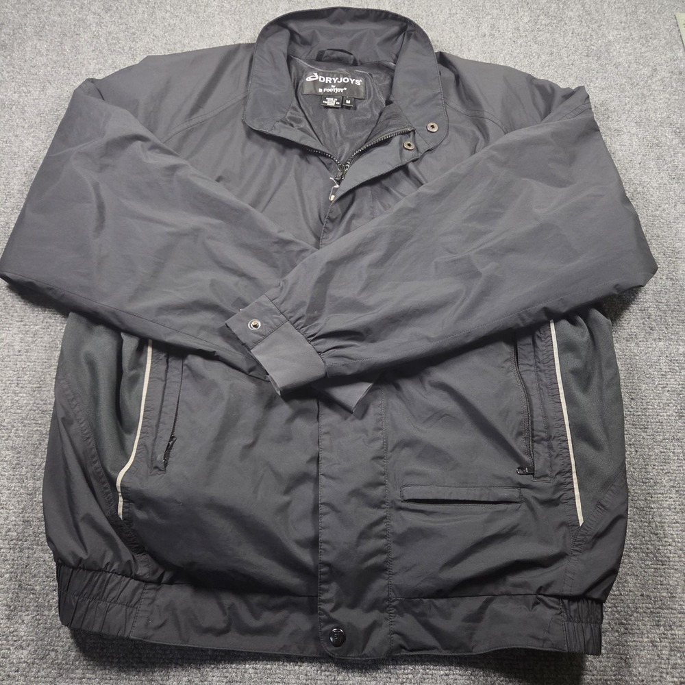 FootJoy DryJoys Golf Rain Jacket Men M Black Full Zip Windbreaker